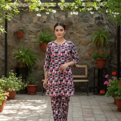 Eid Collection 2 Pcs Women's Stitched Multicolor Cotton Lawn Printed Suit