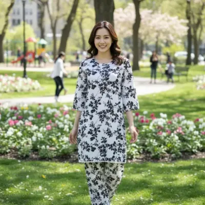 Eid Collection 2 Pcs Women's Stitched Multicolor Cotton Lawn Printed Suit