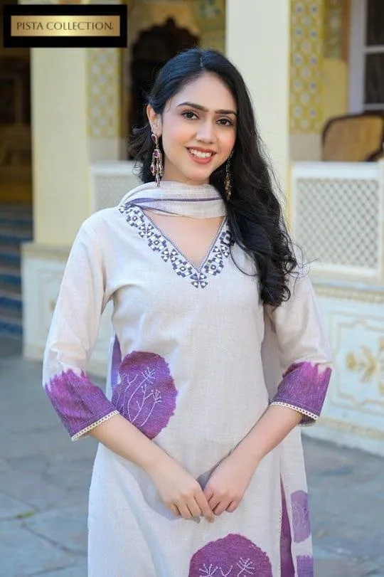 3 Pcs Women's Stitched Purple Lawn Printed Suit with Chiffon Dupatta