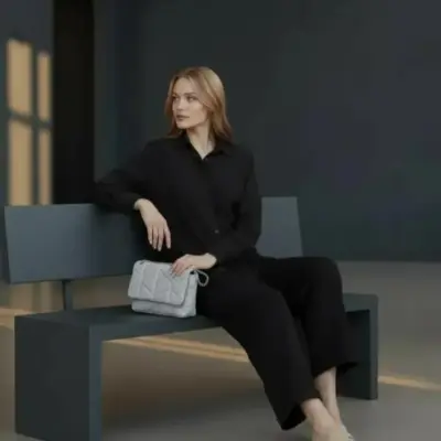 2 Pcs Women's Stitched Black Georgette Plain Shirt and Trouser Set