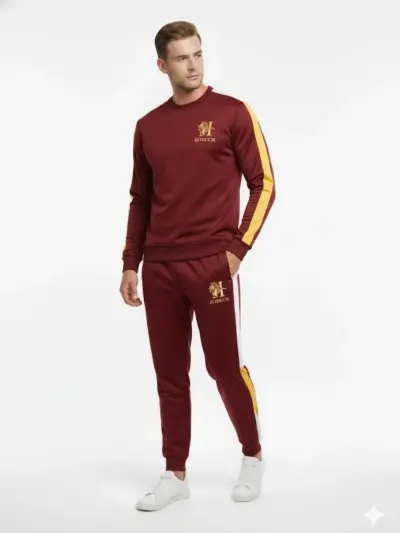 Buy Men's Fleece Printed Sweatshirt Track Suit – 2 Pcs (Maroon)