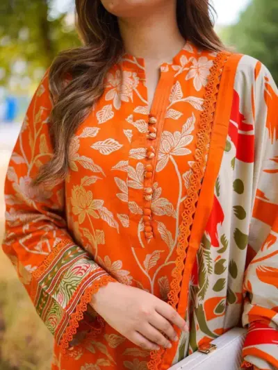 3 Piece Unstitched Digital Printed Lawn Suit with Chiffon Dupatta – Multicolor