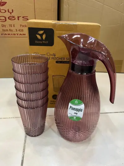 Pineapple Texture Crystal Pitcher Set 7 Pcs Insulated Jug Set for Kitchen & Serving