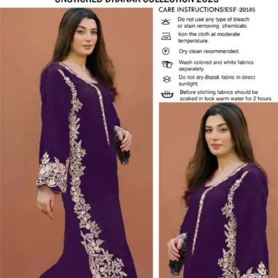 Unstitched Dhanak Summer Collection 2026 Embroidered Lawn Suit 2 Pcs – Blue