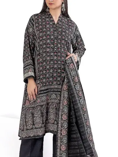 Black Printed 3-Piece Khaddar Suit for Women