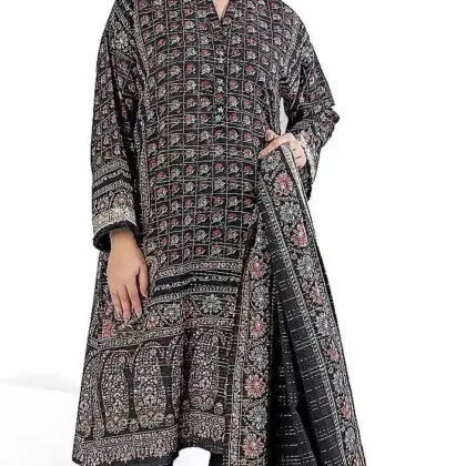 Black Printed 3-Piece Khaddar Suit for Women