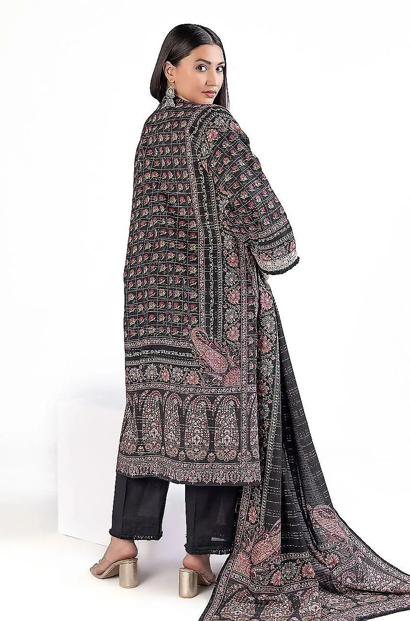Black Printed 3-Piece Khaddar Suit for Women