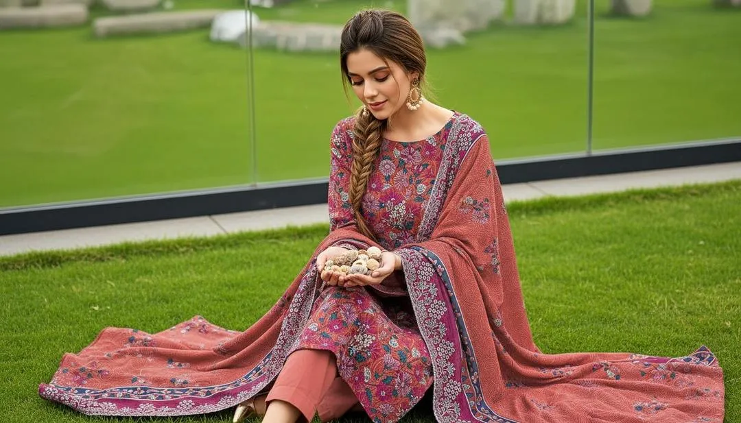 Orange Unstitched Printed Lawn Suit for Women with Embroidered Shirt and Cut Work Dupatta – 3 Pcs