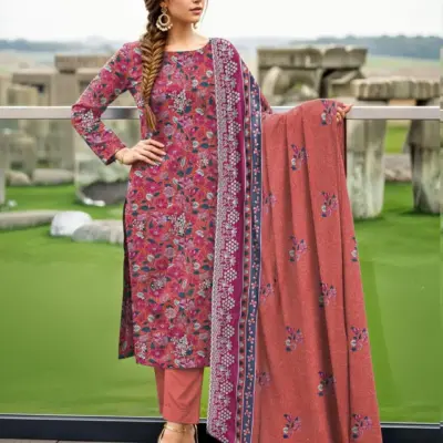 Orange Unstitched Printed Lawn Suit for Women with Embroidered Shirt and Cut Work Dupatta – 3 Pcs