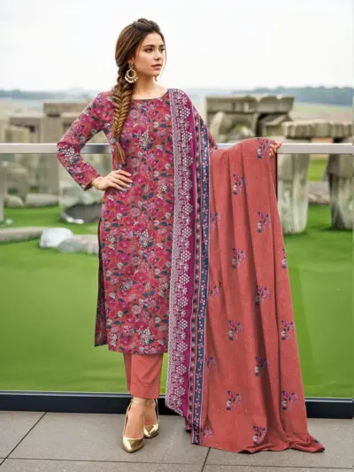 Orange Unstitched Printed Lawn Suit for Women with Embroidered Shirt and Cut Work Dupatta – 3 Pcs