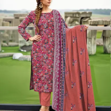 Orange Unstitched Printed Lawn Suit for Women with Embroidered Shirt and Cut Work Dupatta – 3 Pcs
