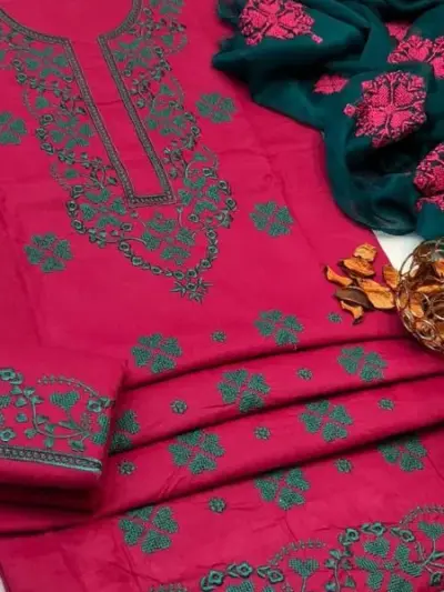 Pink Embroidered 3-Piece Lawn Kurta Set with Chiffon Dupatta