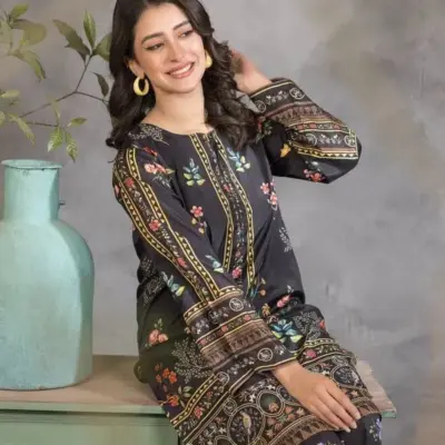 Black Printed Swiss Lawn 2-Piece Co-ord Set for Women
