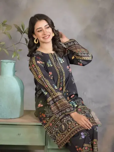 Black Printed Swiss Lawn 2-Piece Co-ord Set for Women