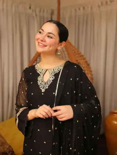 Black Embroidered Lawn 3-Piece Kurta Set with Diamond Dupatta