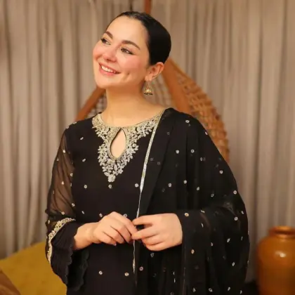 Black Embroidered Lawn 3-Piece Kurta Set with Diamond Dupatta
