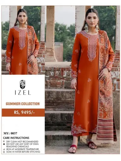 Unstitched 3-Piece Orange Embroidered Lawn Suit with Digital Print Monar Lawn Dupatta