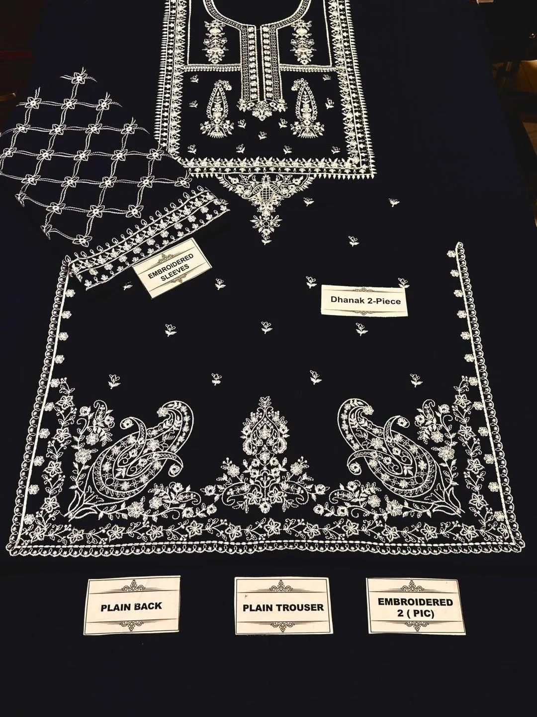 Unstitched Black Embroidered 2-Piece Lawn Suit with White Embroidery