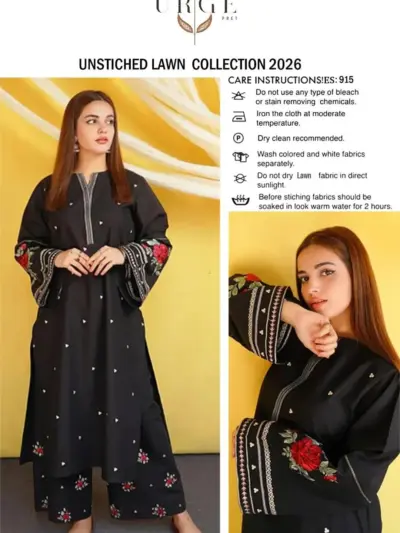 Unstitched Black Embroidered 2-Piece Lawn Suit Summer Collection 2026
