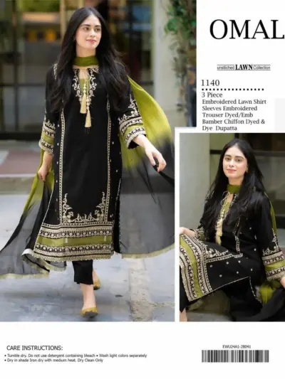 Black Embroidered 3-Piece Lawn Suit with Bamber Dupatta for Women