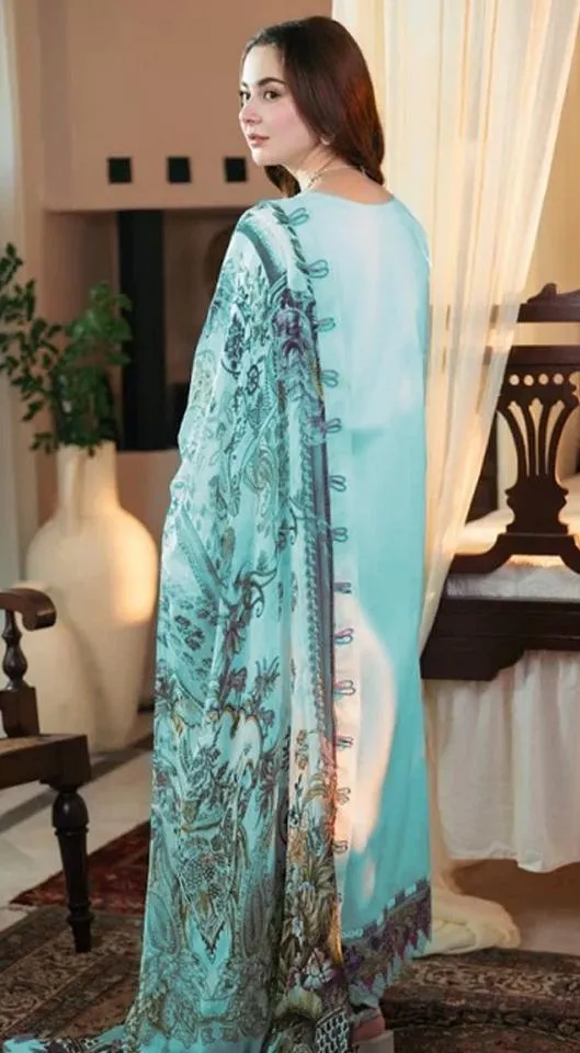 Light Blue Embroidered 3-Piece Lawn Kurta Set with Digital Print Dupatta