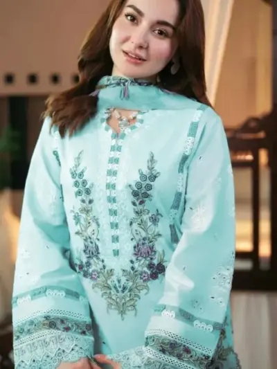 Light Blue Embroidered 3-Piece Lawn Kurta Set with Digital Print Dupatta