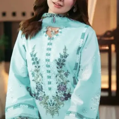 Light Blue Embroidered 3-Piece Lawn Kurta Set with Digital Print Dupatta