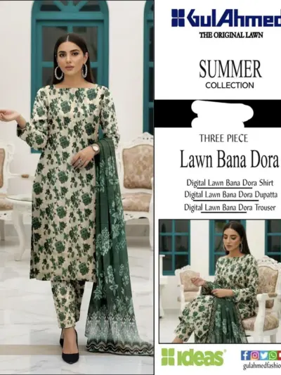 Green Floral Digital Print Lawn 3 Piece Suit for Eid & Summer