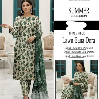Green Floral Digital Print Lawn 3 Piece Suit for Eid & Summer
