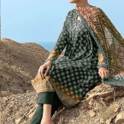Women’s Green Printed Lawn Unstitched 3 Piece Suit with Dupatta