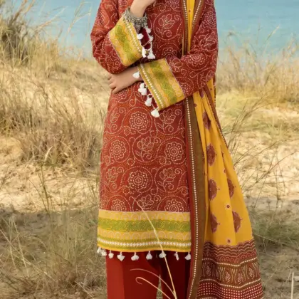 Women’s Red Printed Lawn Unstitched 3 Piece Suit with Dupatta