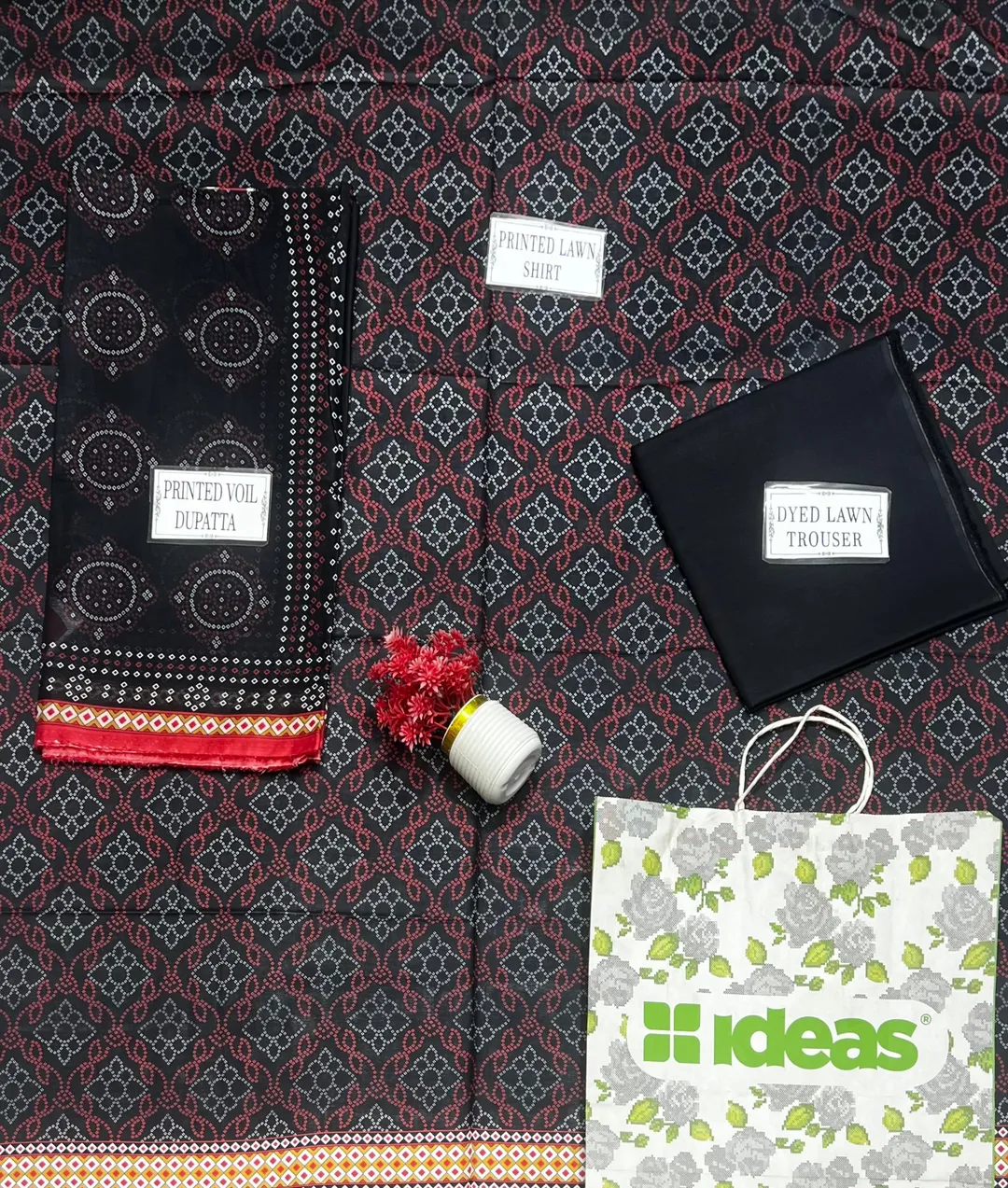 Women’s Black Printed Lawn Unstitched 3 Piece Suit with Dupatta