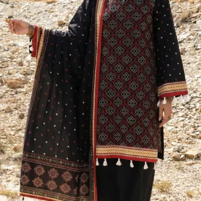 Women’s Black Printed Lawn Unstitched 3 Piece Suit with Dupatta
