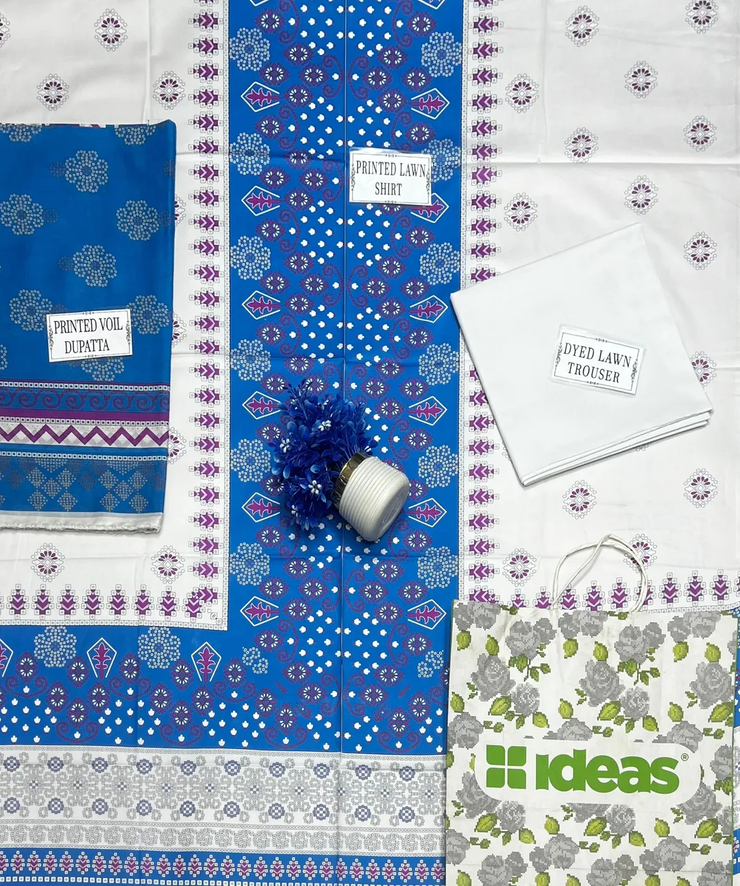 Women’s Blue Printed Lawn Unstitched 3 Piece Suit with Dupatta
