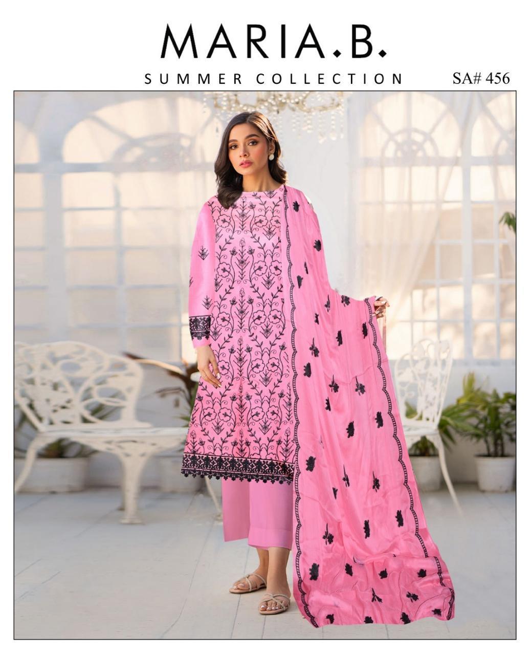 Women’s Pink Embroidered Lawn Unstitched 3 Piece Suit with Bamber Dupatta