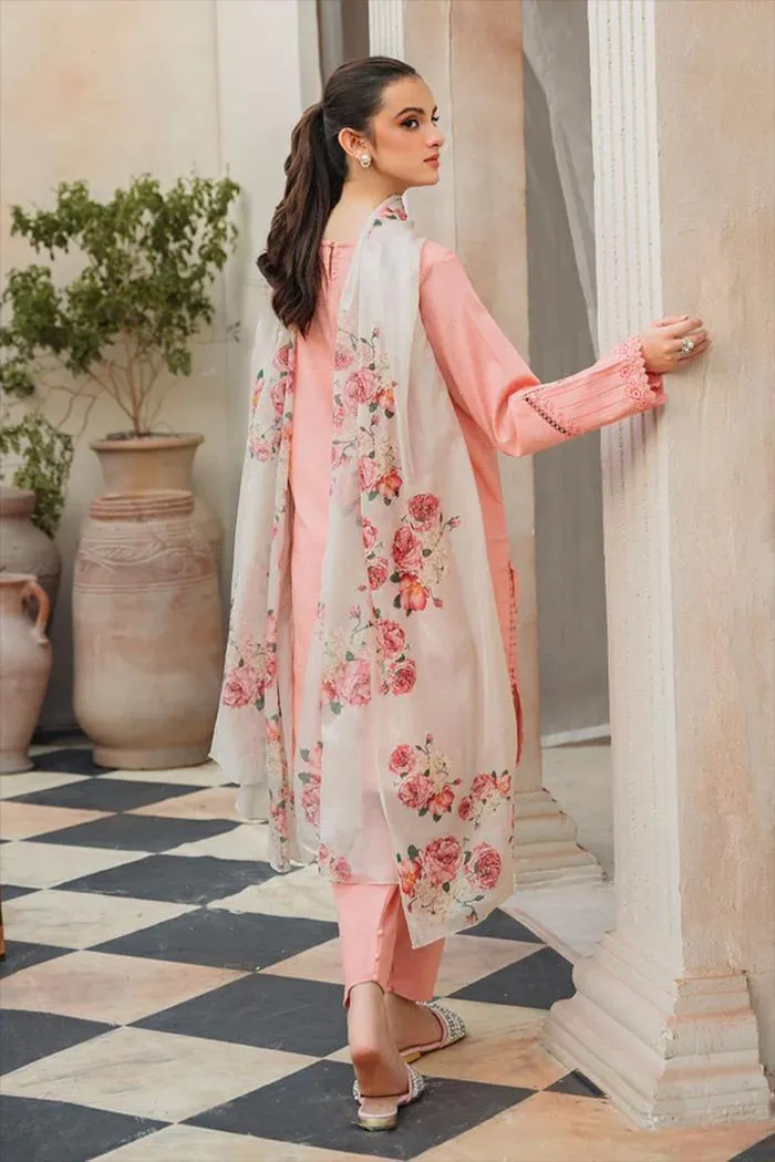 Women’s Pink Embroidered Lawn 3 Piece Suit Set with Diamond Dupatta