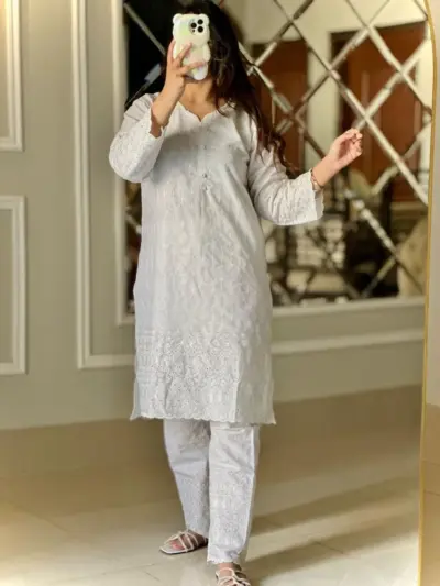Buy White Chikankari Cotton 2Pcs Kurta Set