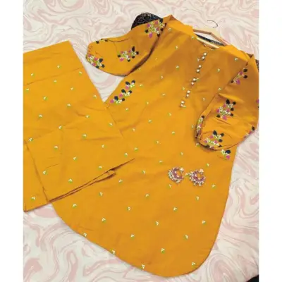 Buy Yellow Embroidered 2-Piece Cotton Set for Women