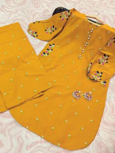 Buy Yellow Embroidered 2-Piece Cotton Set for Women