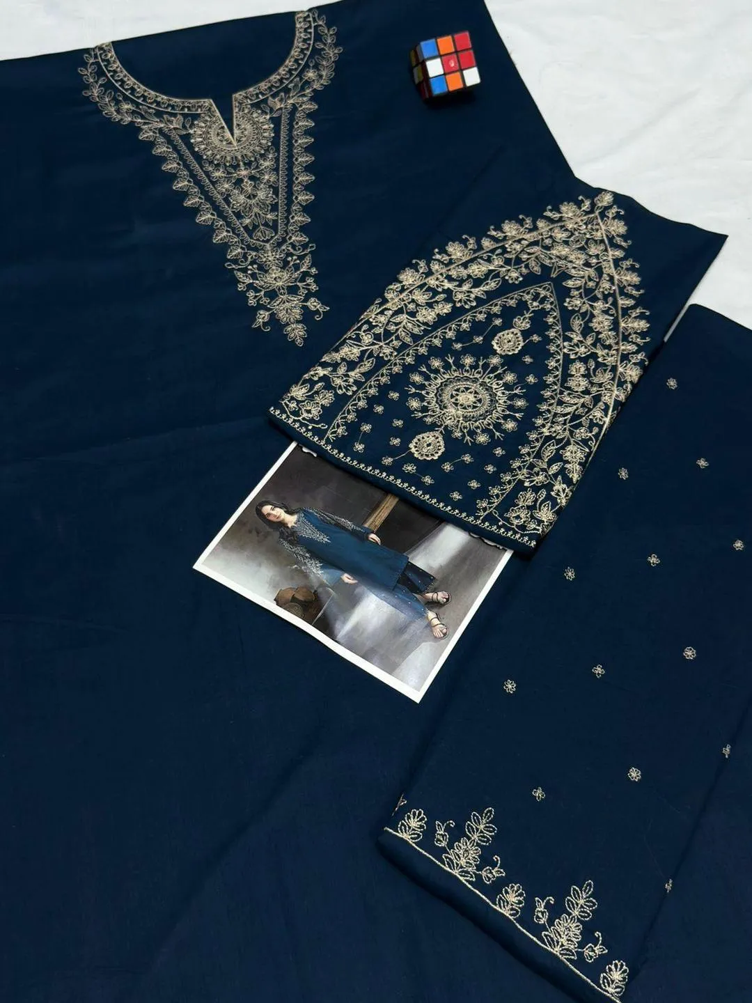 Blue Lawn Embroidered 2 Pcs Shirt Trouser Set for Women