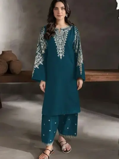 Blue Lawn Embroidered 2 Pcs Shirt Trouser Set for Women