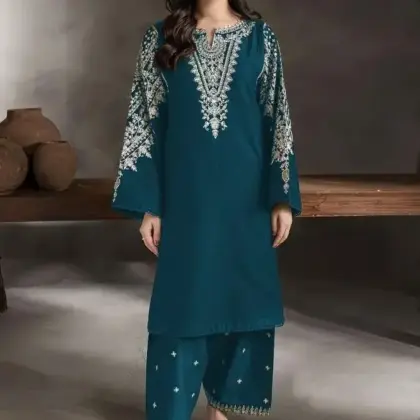 Blue Lawn Embroidered 2 Pcs Shirt Trouser Set for Women