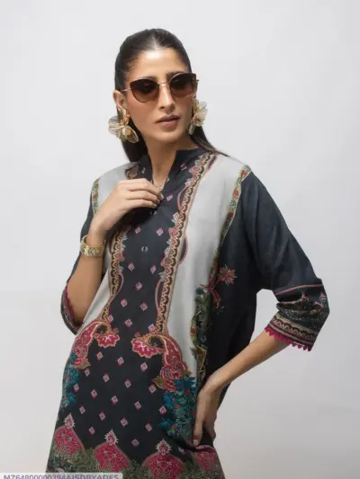 Buy Black Digital Print Ban Collar Lawn 2Pcs Set