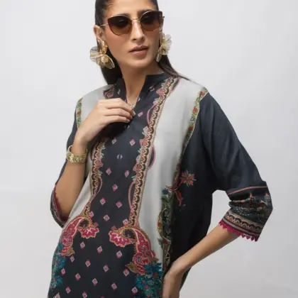 Buy Black Digital Print Ban Collar Lawn 2Pcs Set