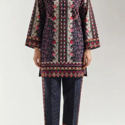 Buy Black Lawn Printed Ban Collar Shirt Trouser Set