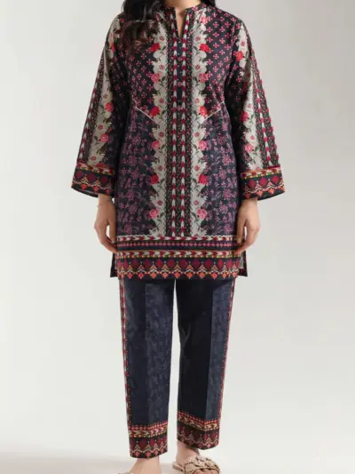Buy Black Lawn Printed Ban Collar Shirt Trouser Set