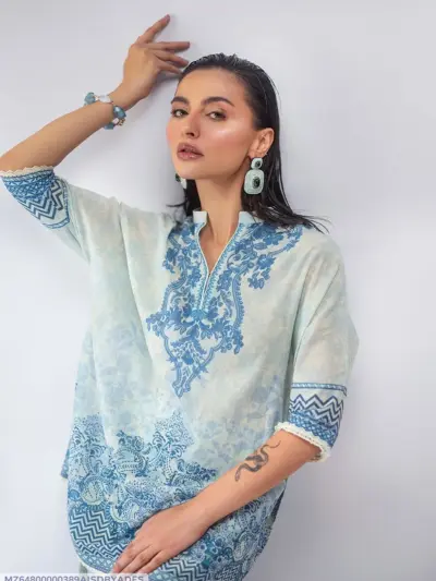 Buy Beige Digital Print Lawn Shirt Trouser Set Online