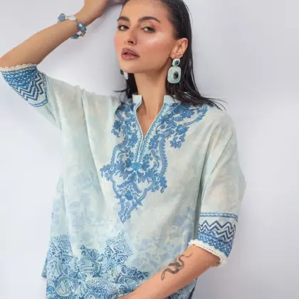 Buy Beige Digital Print Lawn Shirt Trouser Set Online