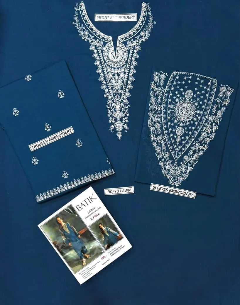 Turquoise Embroidered Lawn 2 Piece Unstitched Wedding Suit for Women