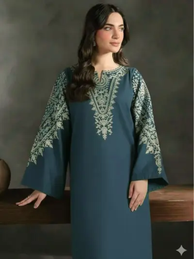 Turquoise Embroidered Lawn 2 Piece Unstitched Wedding Suit for Women